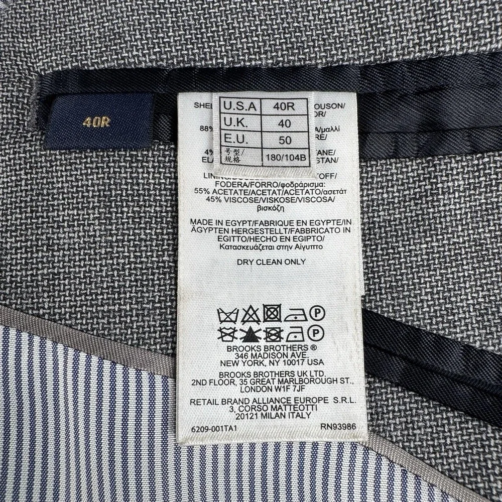 Brooks Brothers Suit Jacket 40R Gray Wool Regent Fit Explorer Silver Crest Logo